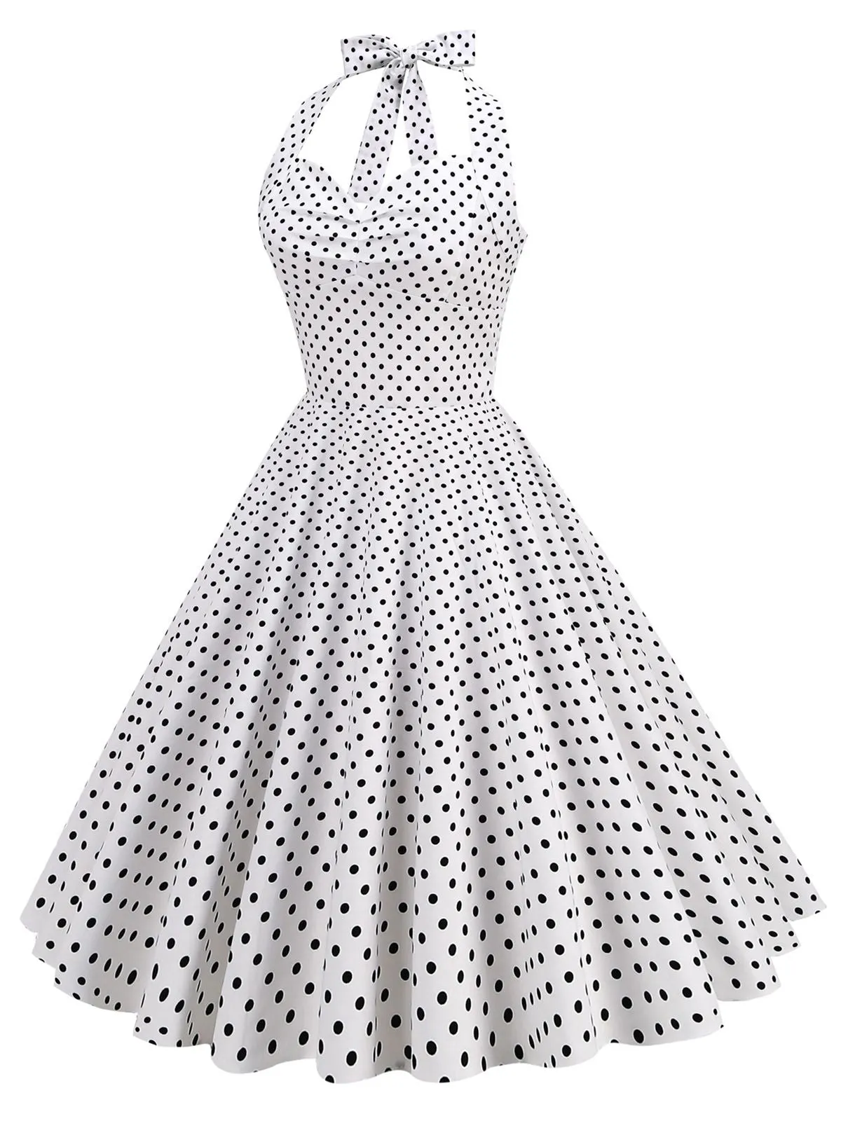 1950s Polka Dots Lace Up Halter Swing Dress