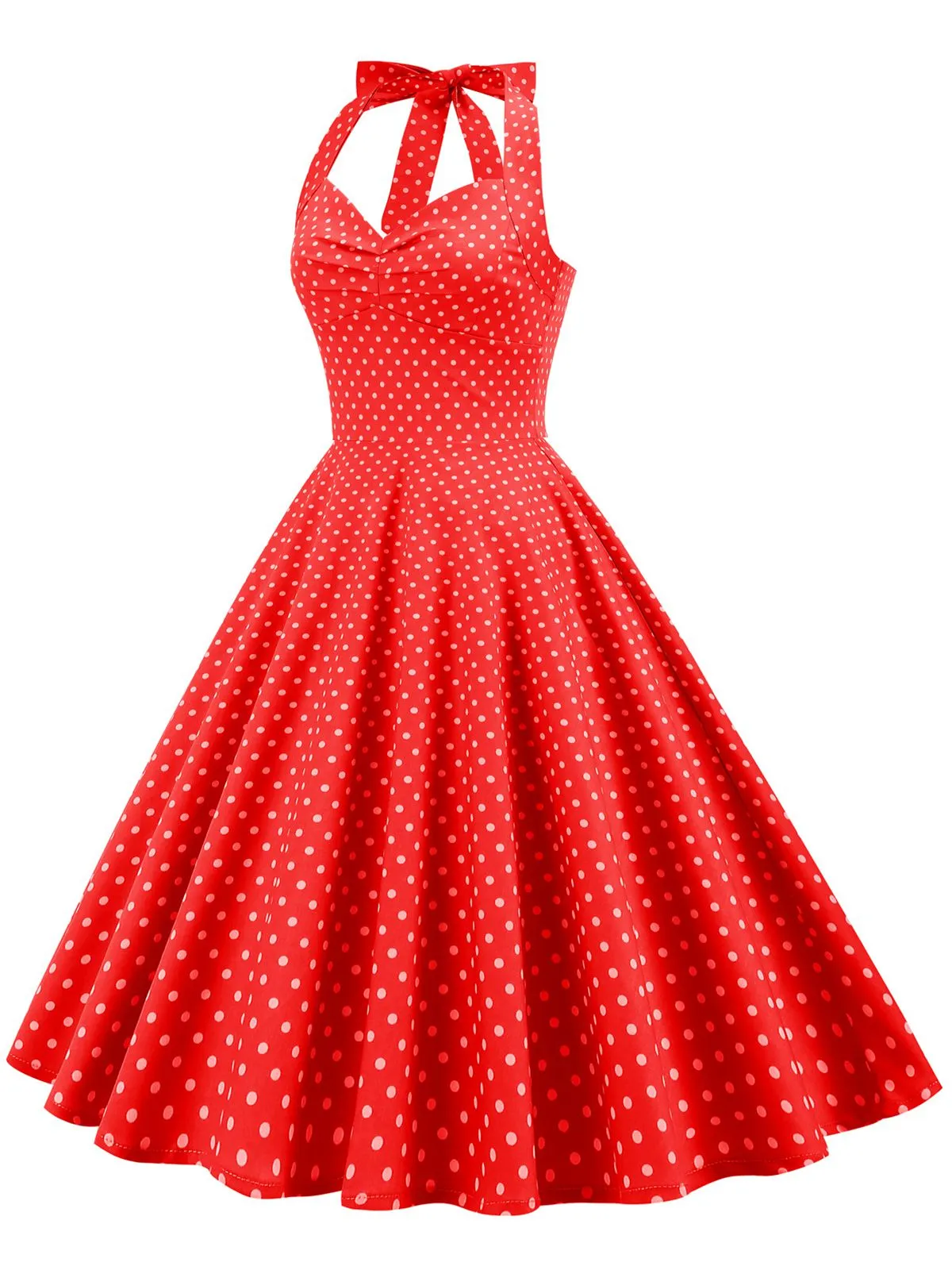 1950s Polka Dots Lace Up Halter Swing Dress