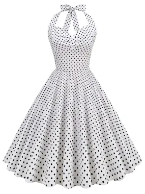 1950s Polka Dots Lace Up Halter Swing Dress