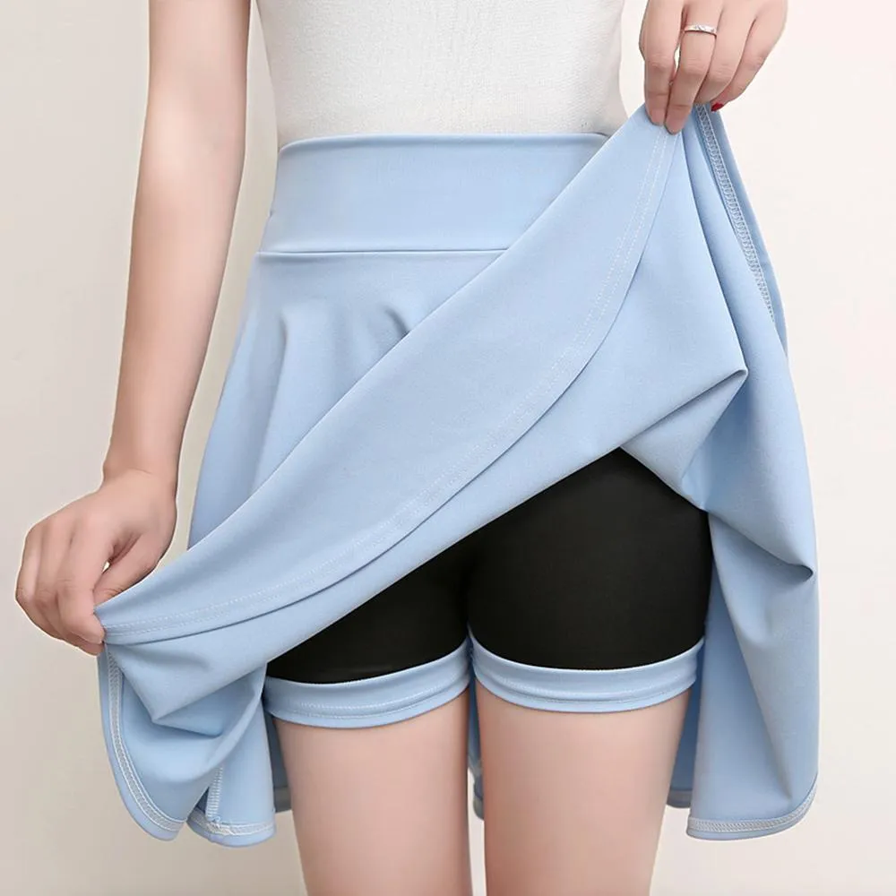 A-line Elastic Waist Pleated Shorts Skirts