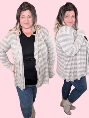 August Slub Knit Lightweight Cardi in Taupe Stripe