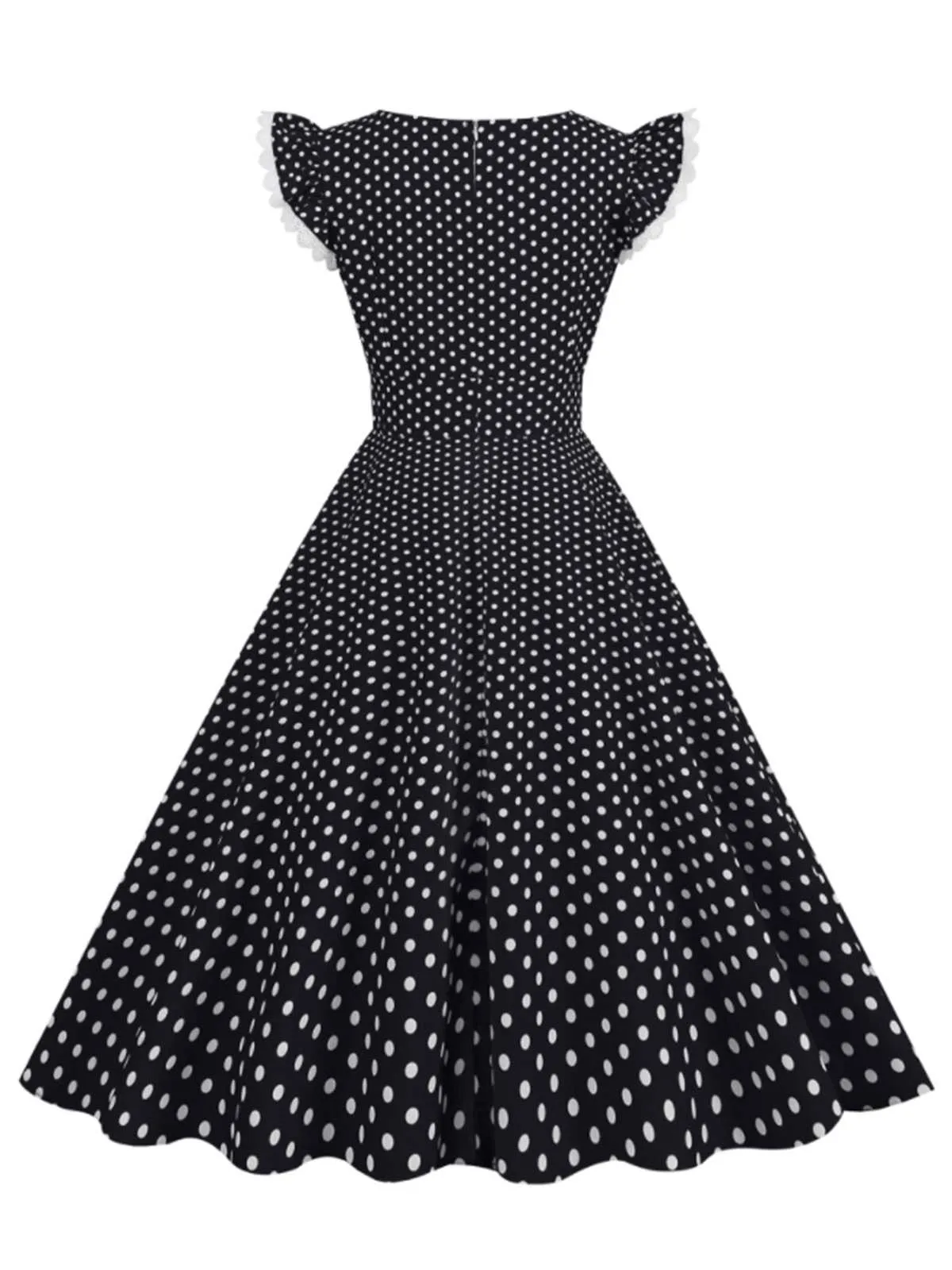 Black 1950s Polka Dots Ruffles Dress