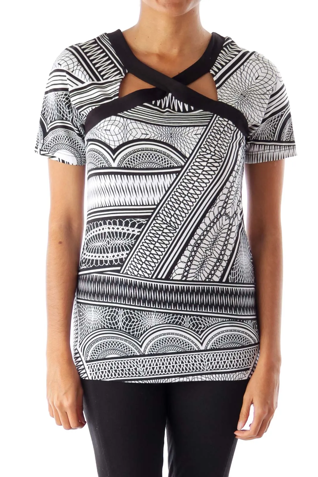 Black & White Cutout Printed Top