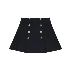 Black Button Pleated Short Skirt