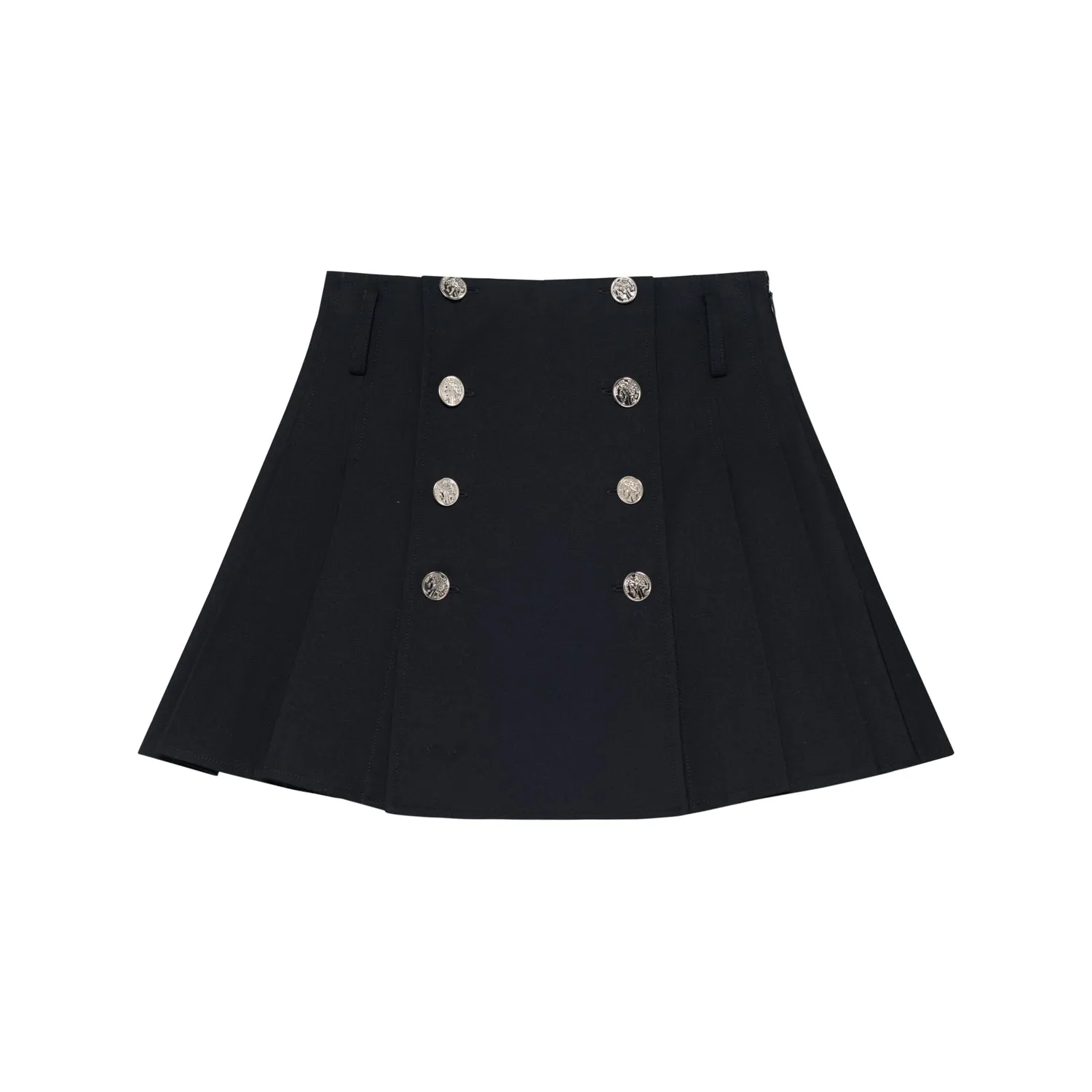 Black Button Pleated Short Skirt