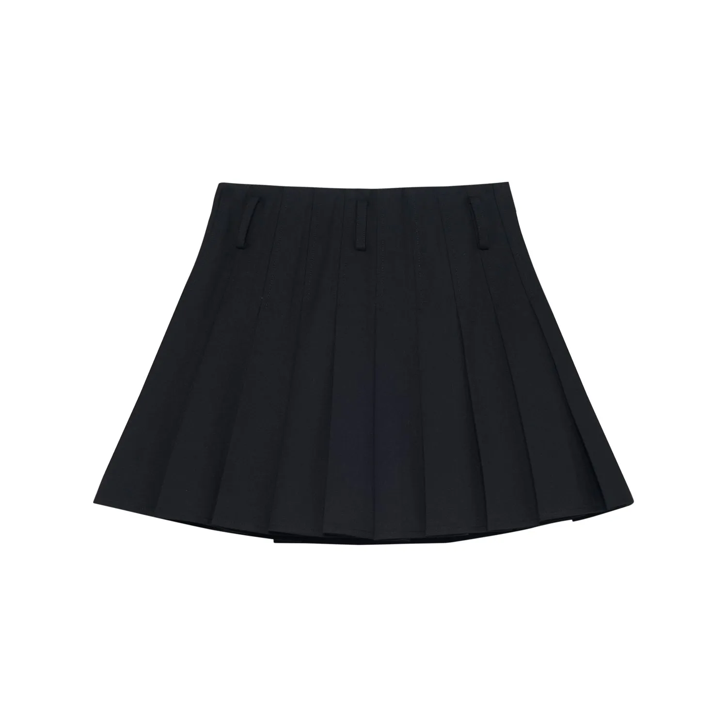 Black Button Pleated Short Skirt