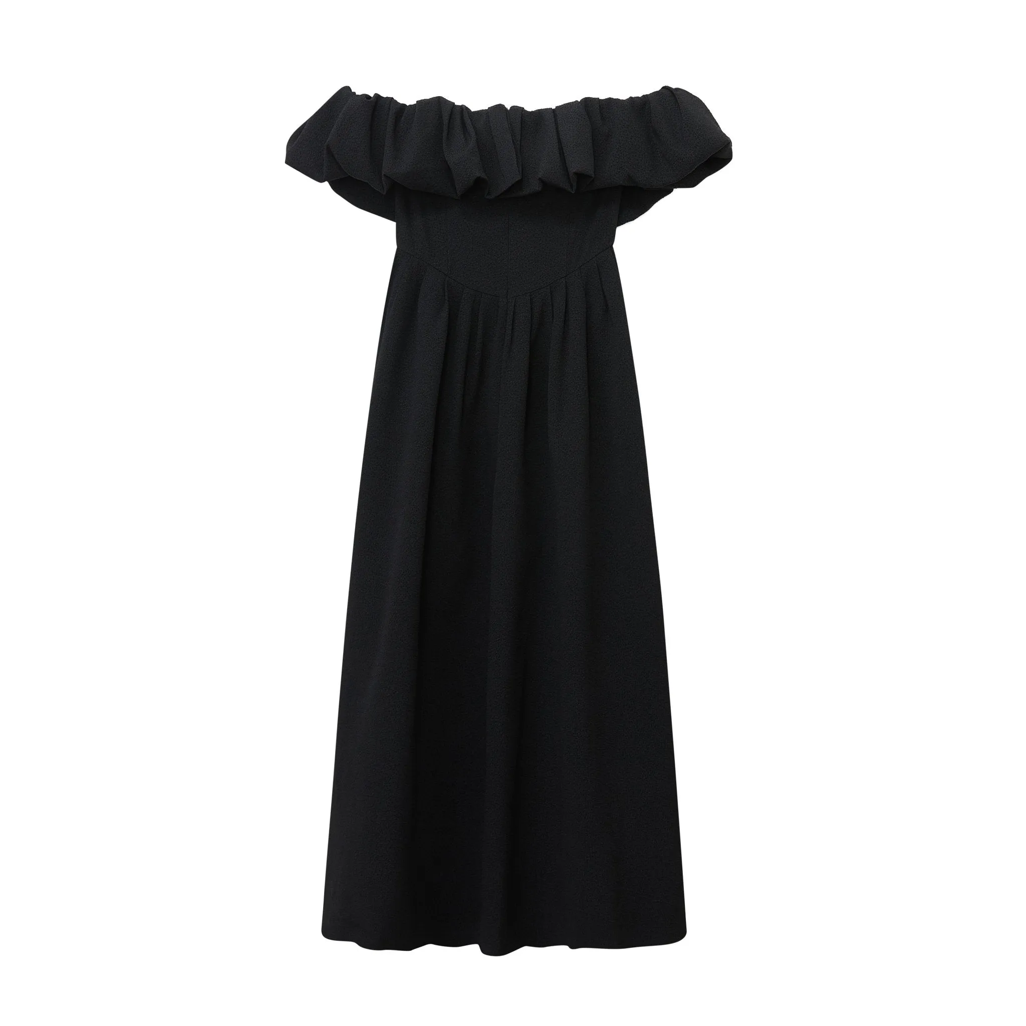 Black Ruffled Pleated Dress