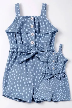 Blue dot ruffle jumpsuit mommy & me "Mommy"