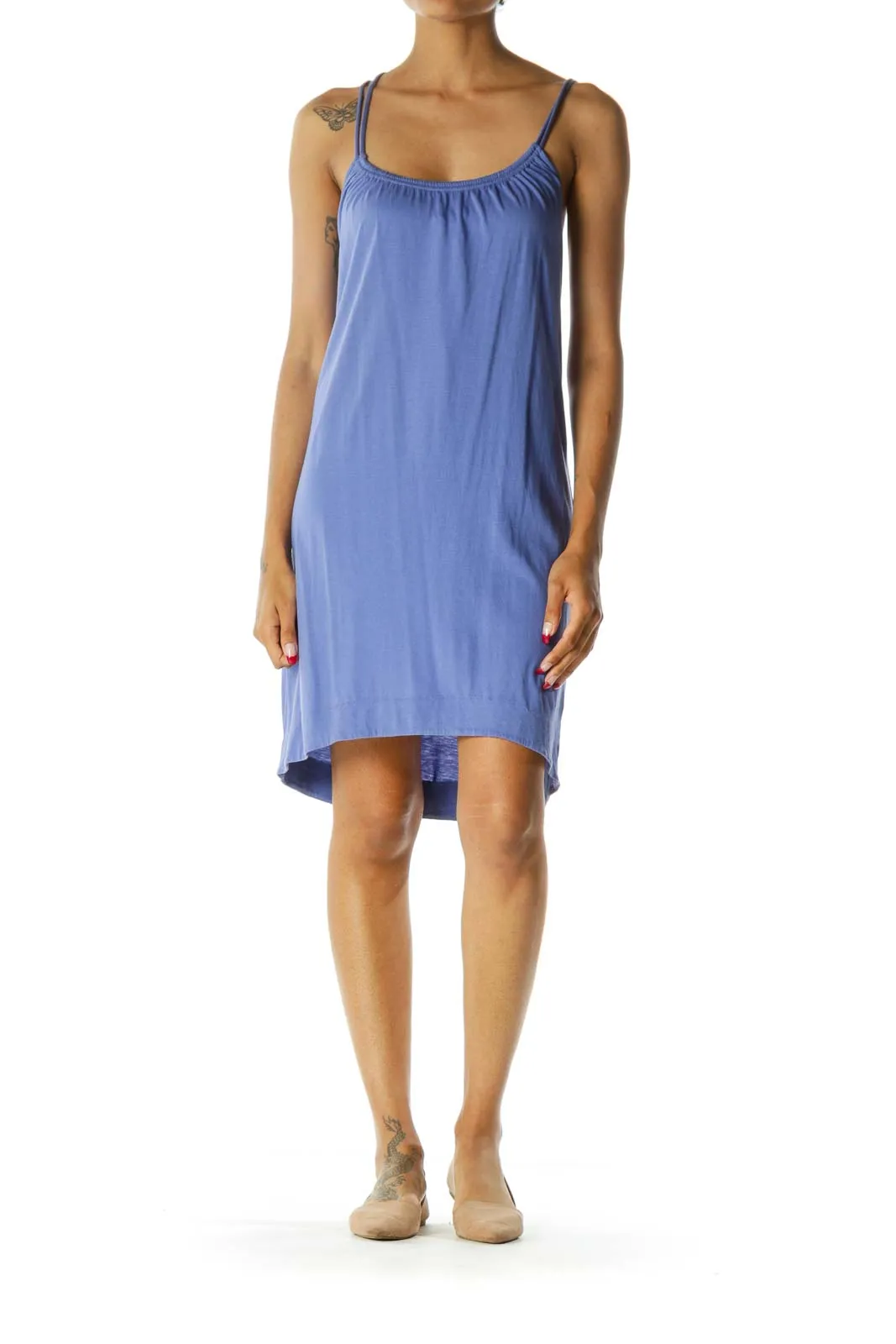 Blue Elastic Neckline Spaghetti Strap Soft Lightweight Dress