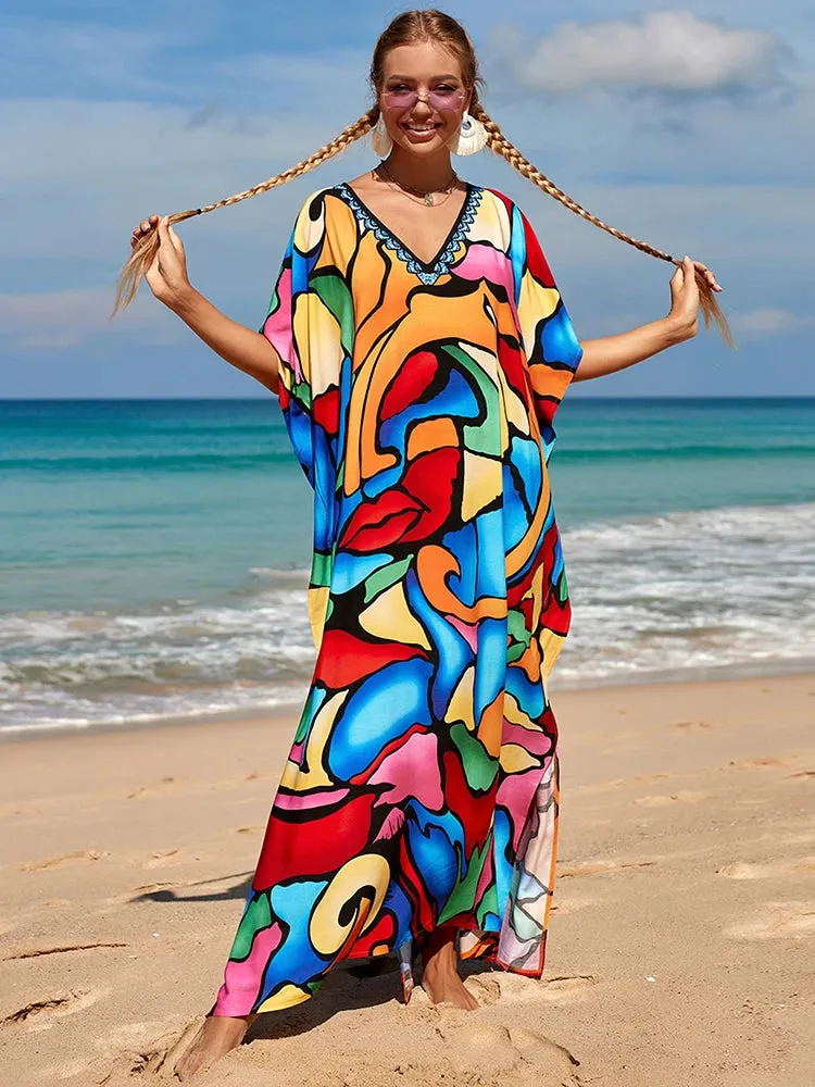 Bohemian Print Beach Style Maxi Dress Robe Cover Ups