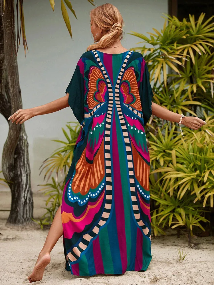 Bohemian Print Beach Style Maxi Dress Robe Cover Ups