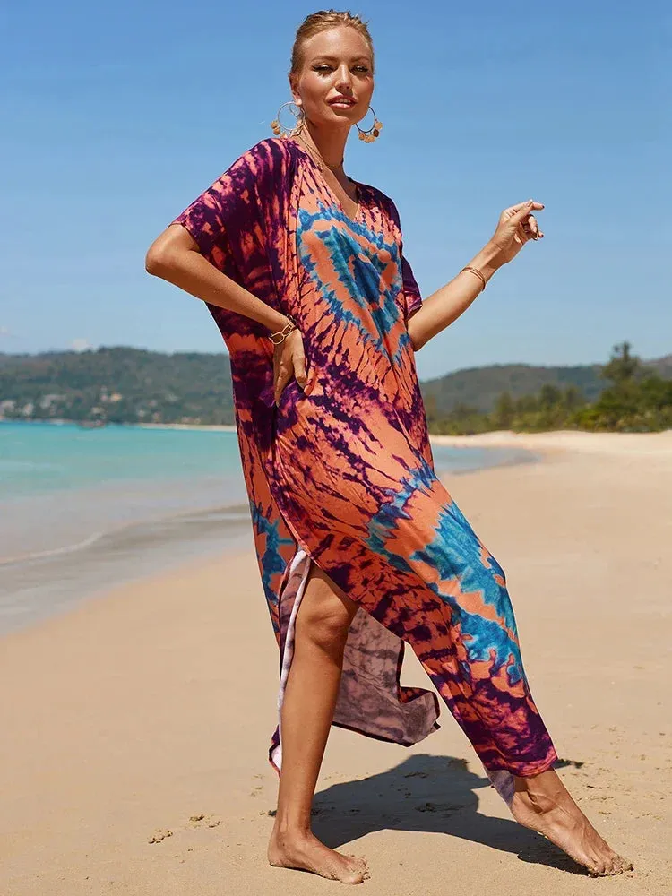 Bohemian Print Beach Style Maxi Dress Robe Cover Ups