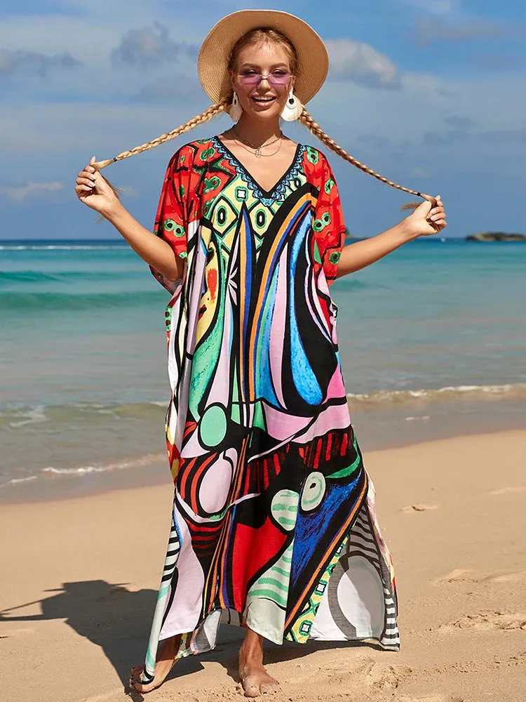 Bohemian Print Beach Style Maxi Dress Robe Cover Ups