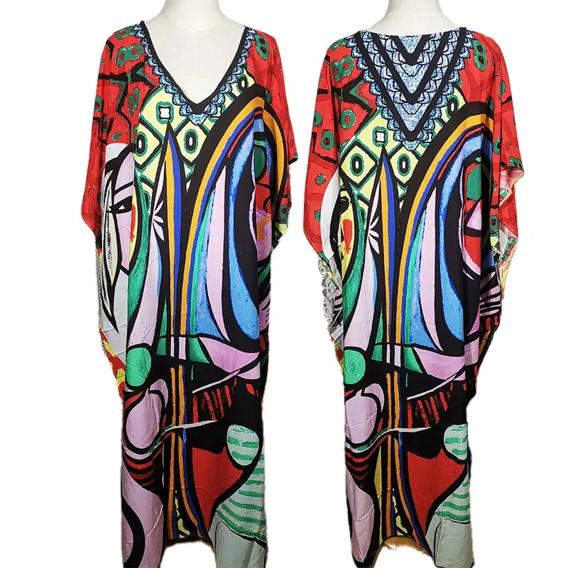 Bohemian Print Beach Style Maxi Dress Robe Cover Ups