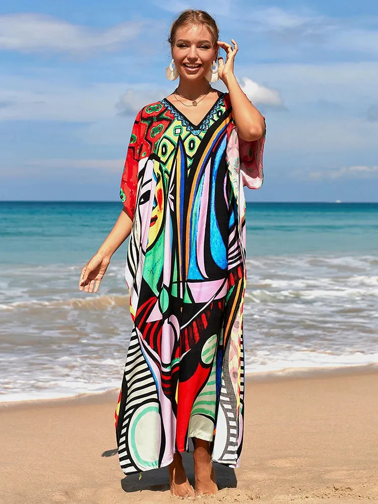 Bohemian Print Beach Style Maxi Dress Robe Cover Ups