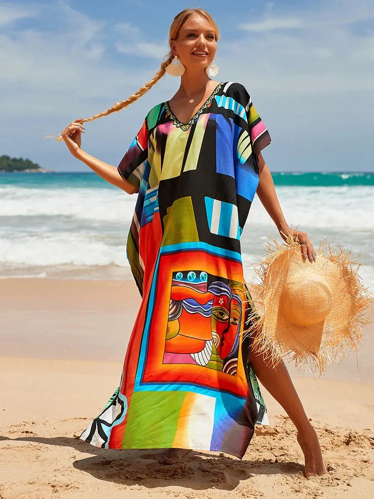 Bohemian Print Beach Style Maxi Dress Robe Cover Ups