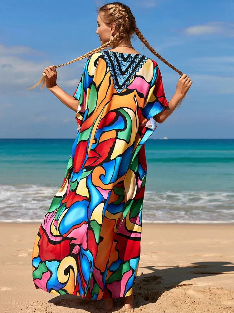 Bohemian Print Beach Style Maxi Dress Robe Cover Ups