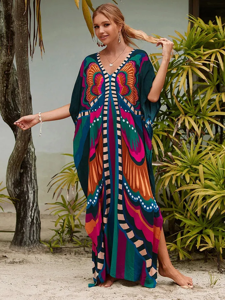 Bohemian Print Beach Style Maxi Dress Robe Cover Ups