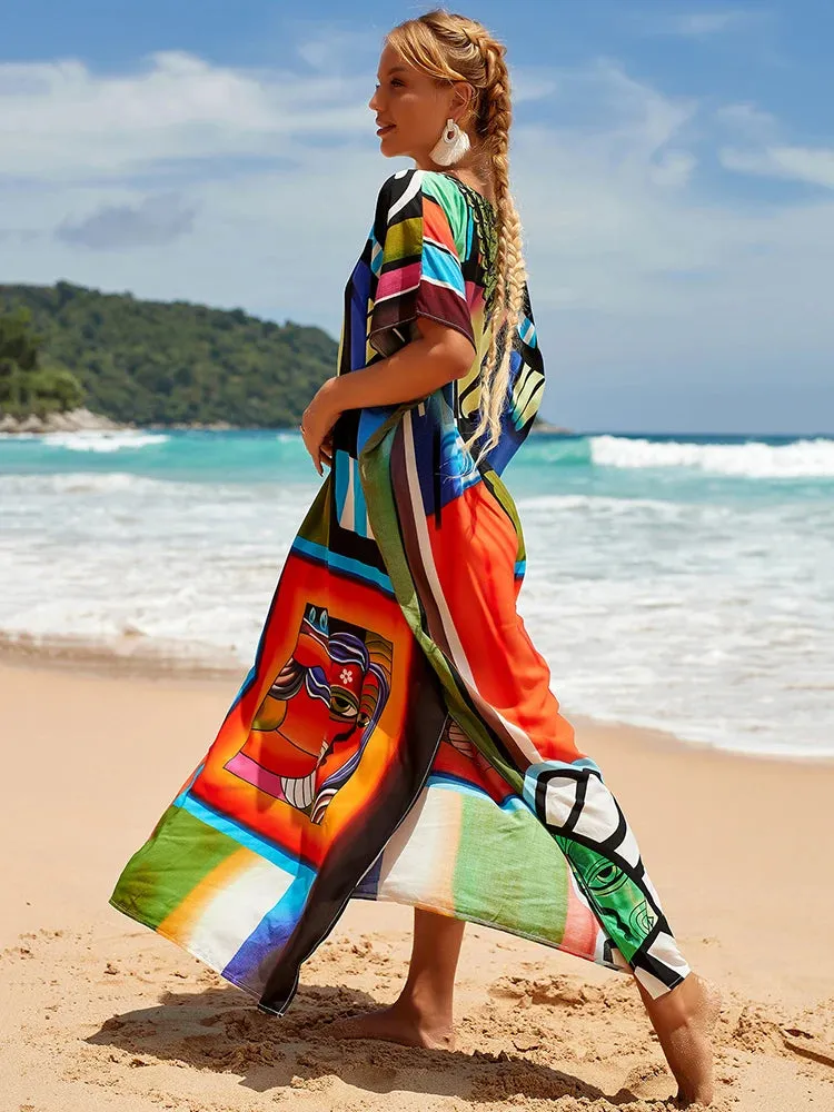 Bohemian Print Beach Style Maxi Dress Robe Cover Ups