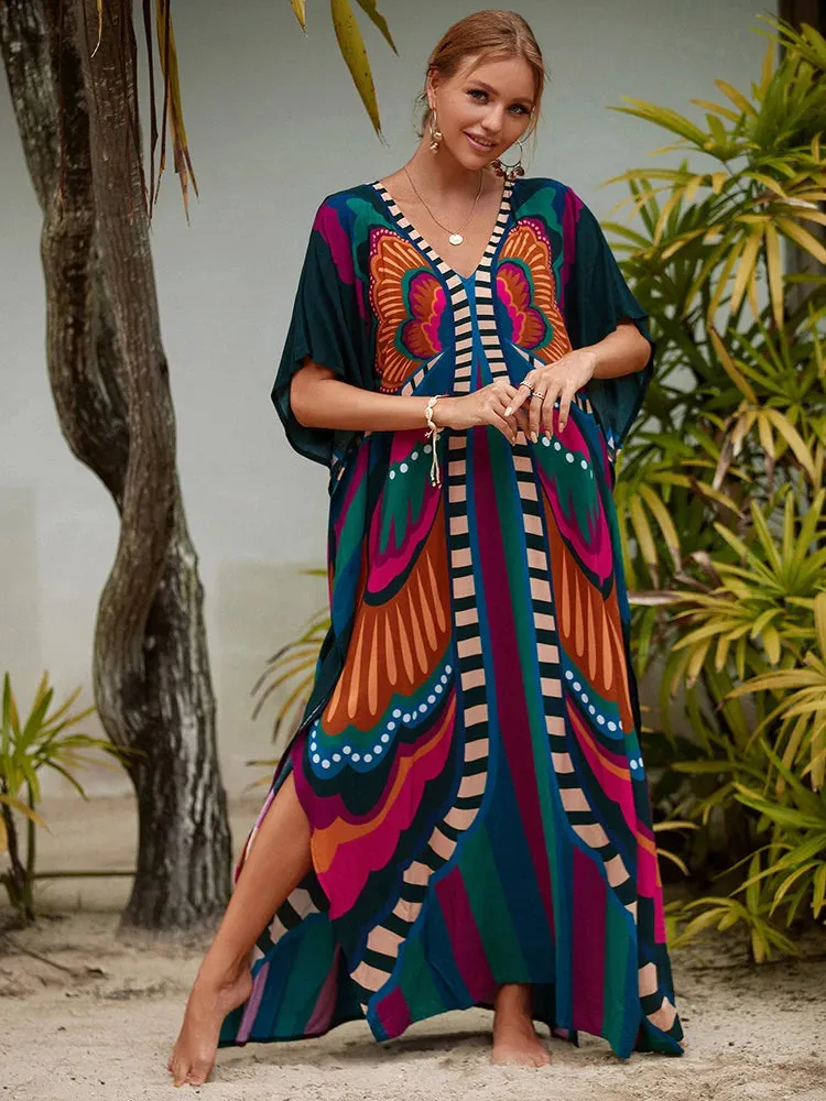 Bohemian Print Beach Style Maxi Dress Robe Cover Ups