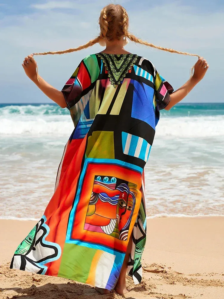 Bohemian Print Beach Style Maxi Dress Robe Cover Ups