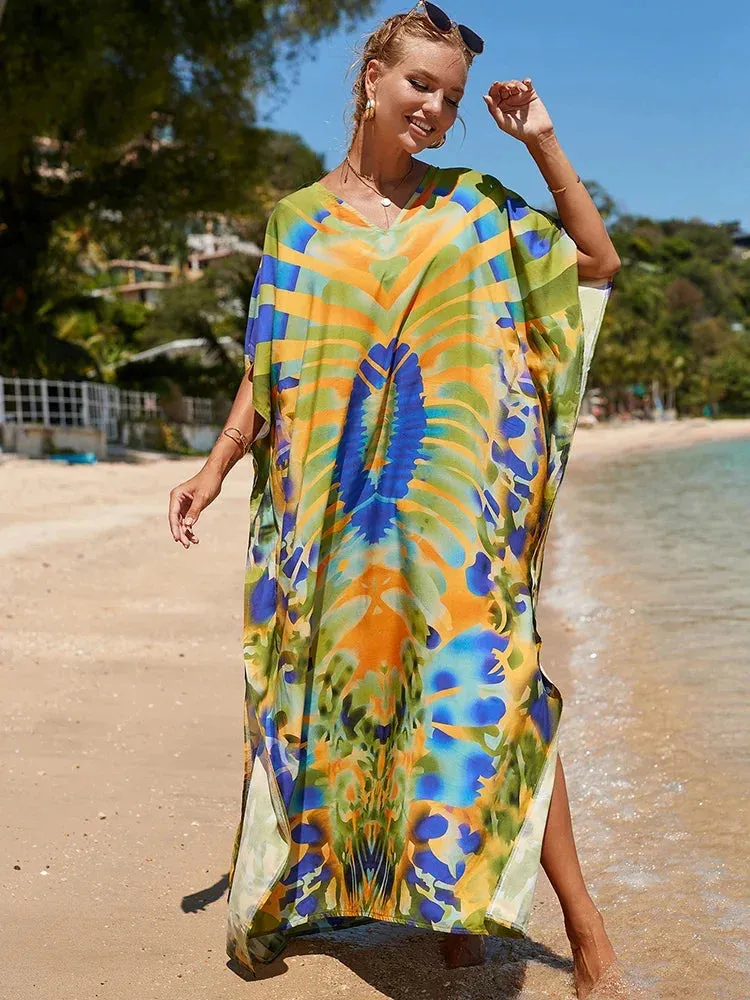 Bohemian Print Beach Style Maxi Dress Robe Cover Ups