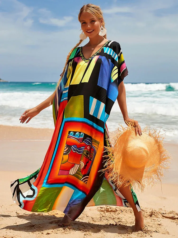 Bohemian Print Beach Style Maxi Dress Robe Cover Ups