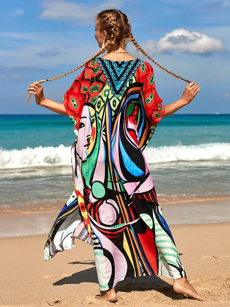 Bohemian Print Beach Style Maxi Dress Robe Cover Ups