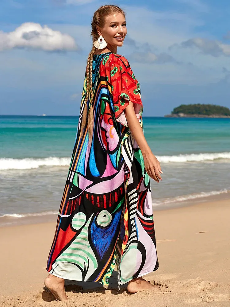 Bohemian Print Beach Style Maxi Dress Robe Cover Ups