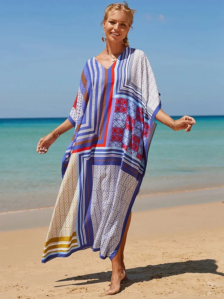 Bohemian Print Beach Style Maxi Dress Robe Cover Ups