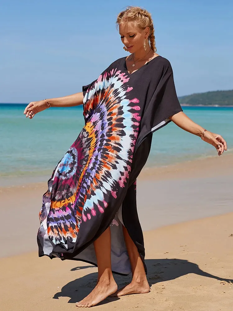 Bohemian Print Beach Style Maxi Dress Robe Cover Ups