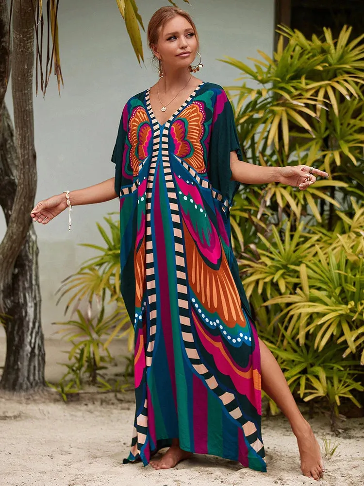 Bohemian Print Beach Style Maxi Dress Robe Cover Ups