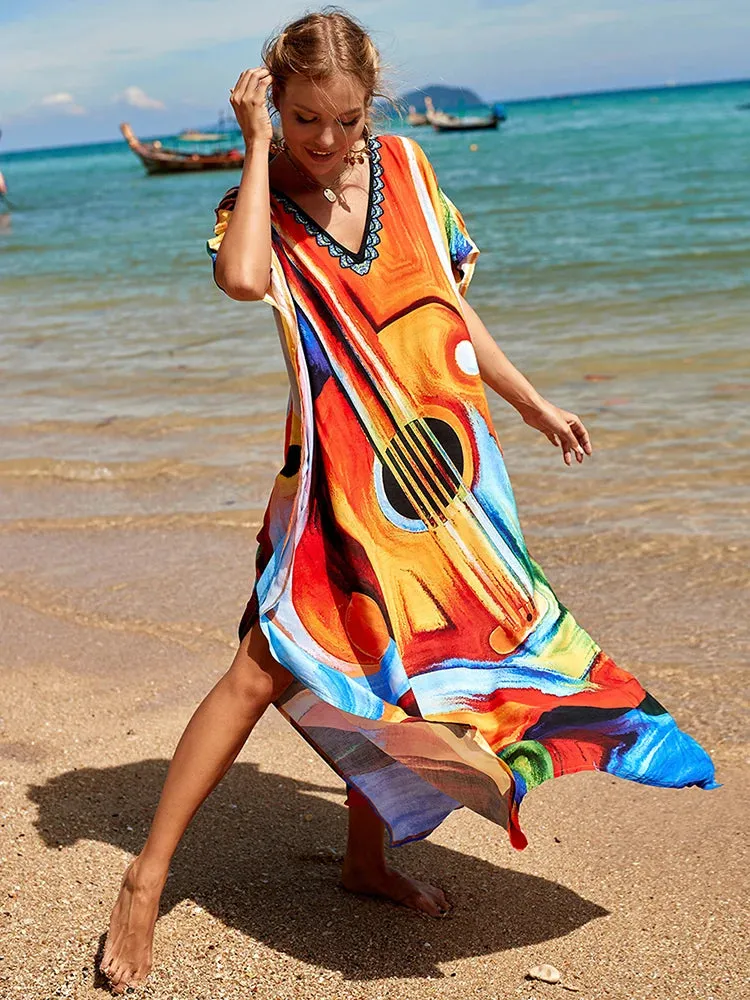 Bohemian Print Beach Style Maxi Dress Robe Cover Ups