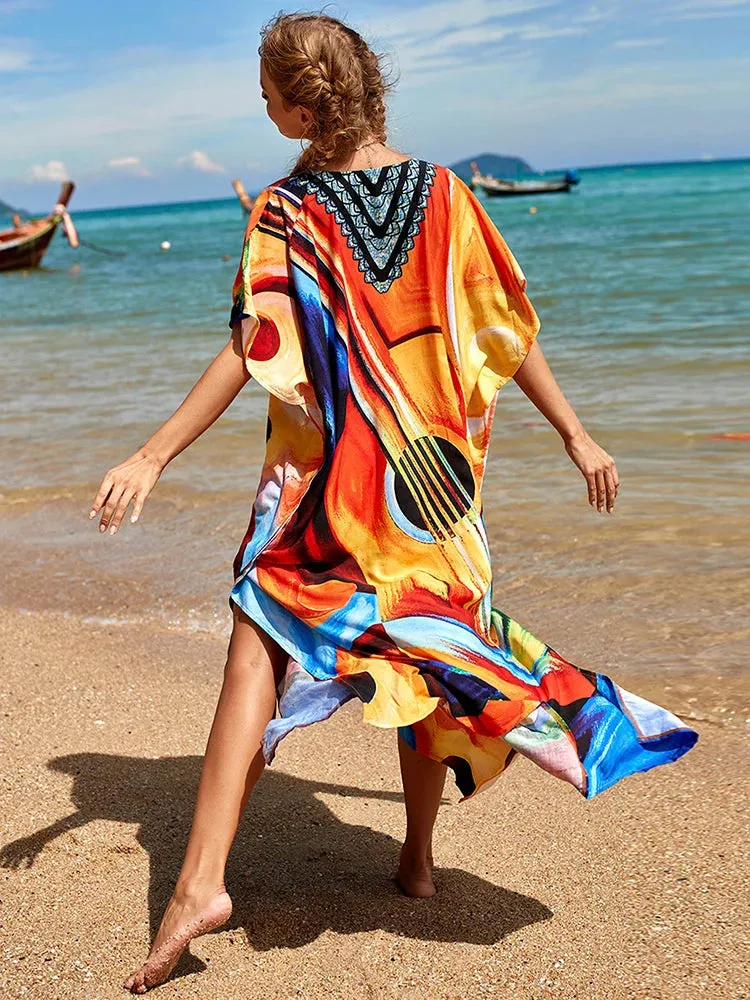 Bohemian Print Beach Style Maxi Dress Robe Cover Ups