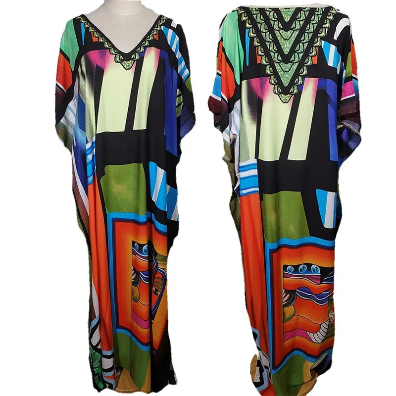 Bohemian Print Beach Style Maxi Dress Robe Cover Ups