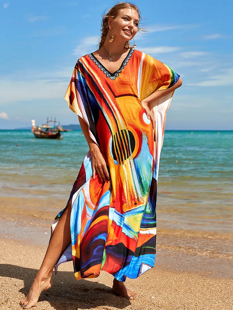 Bohemian Print Beach Style Maxi Dress Robe Cover Ups