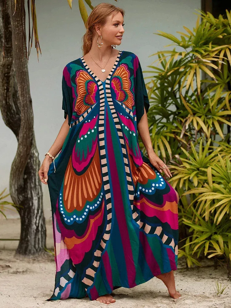 Bohemian Print Beach Style Maxi Dress Robe Cover Ups