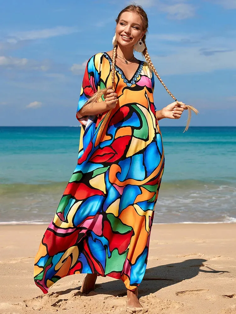 Bohemian Print Beach Style Maxi Dress Robe Cover Ups