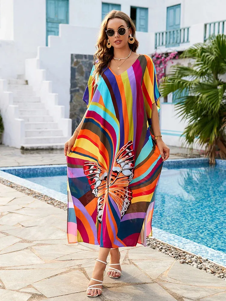 Bohemian Print Beach Style Maxi Dress Robe Cover Ups