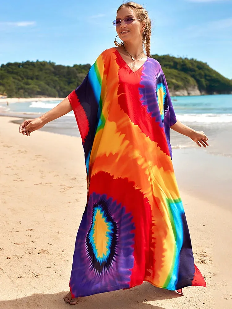 Bohemian Print Beach Style Maxi Dress Robe Cover Ups