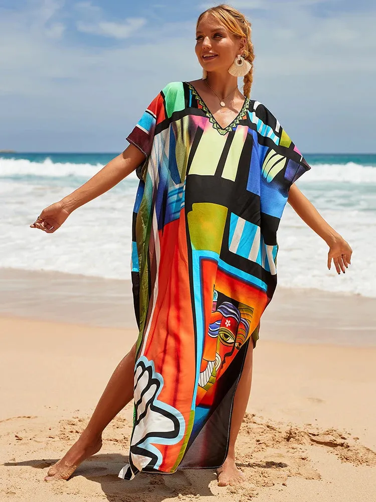 Bohemian Print Beach Style Maxi Dress Robe Cover Ups