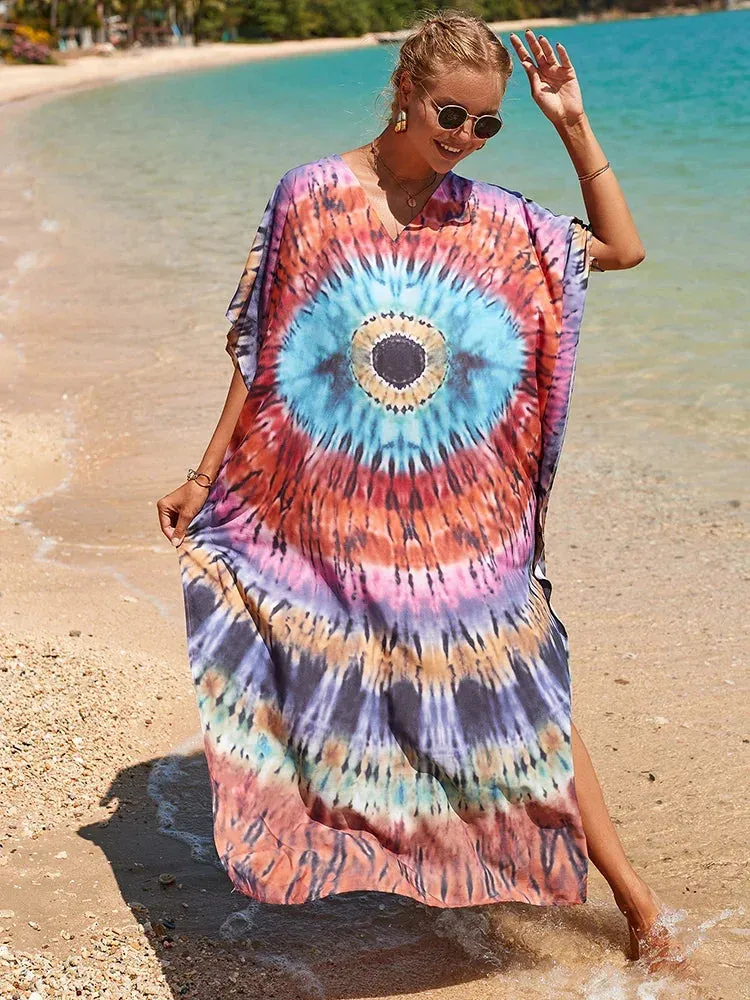 Bohemian Print Beach Style Maxi Dress Robe Cover Ups