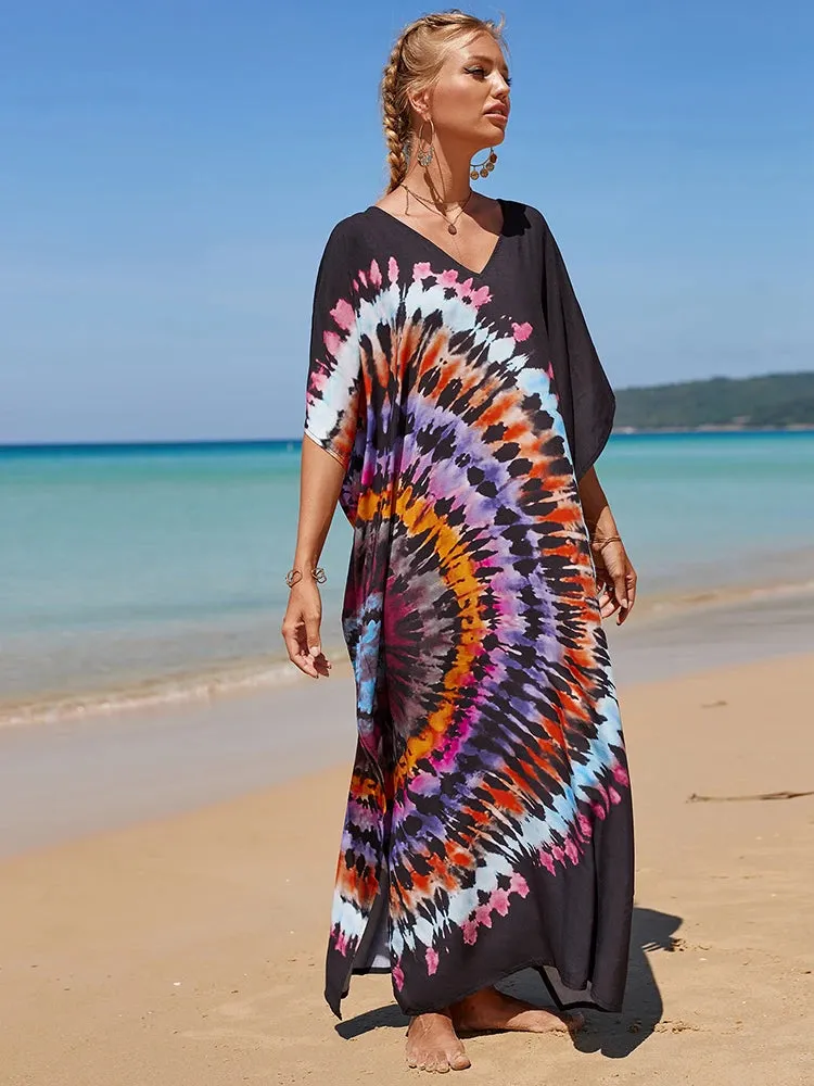 Bohemian Print Beach Style Maxi Dress Robe Cover Ups