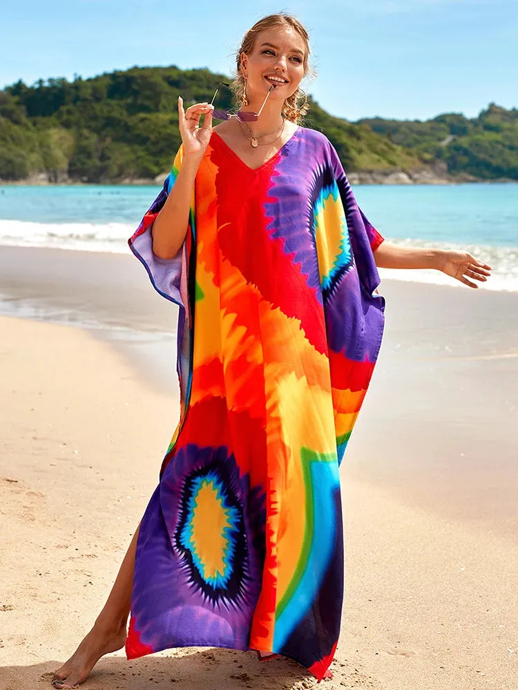 Bohemian Print Beach Style Maxi Dress Robe Cover Ups