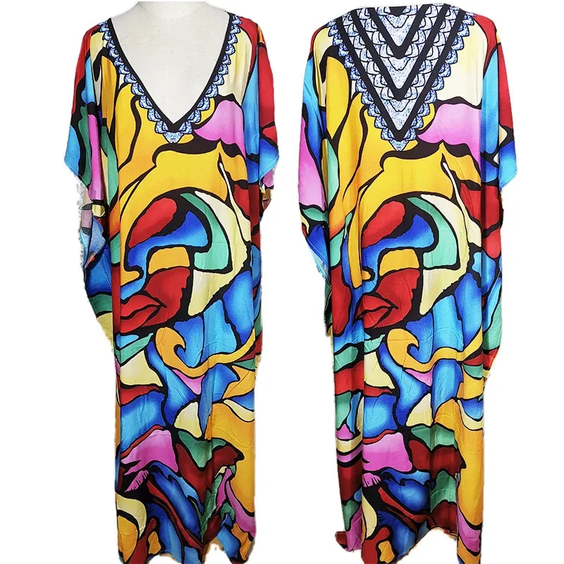 Bohemian Print Beach Style Maxi Dress Robe Cover Ups