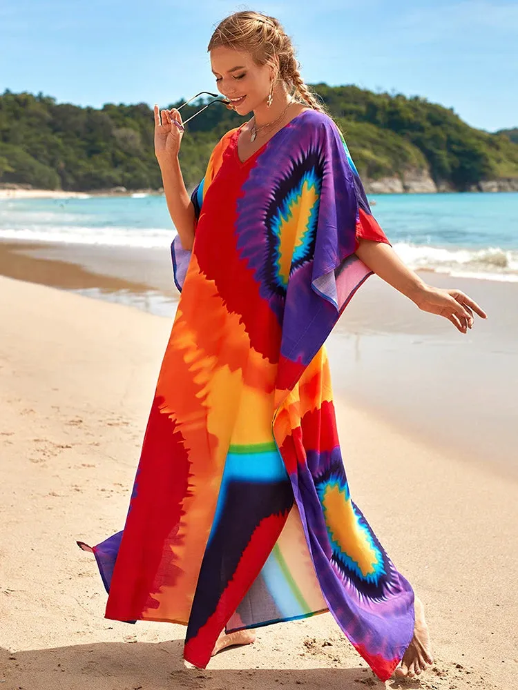 Bohemian Print Beach Style Maxi Dress Robe Cover Ups