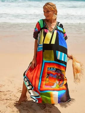 Bohemian Print Beach Style Maxi Dress Robe Cover Ups