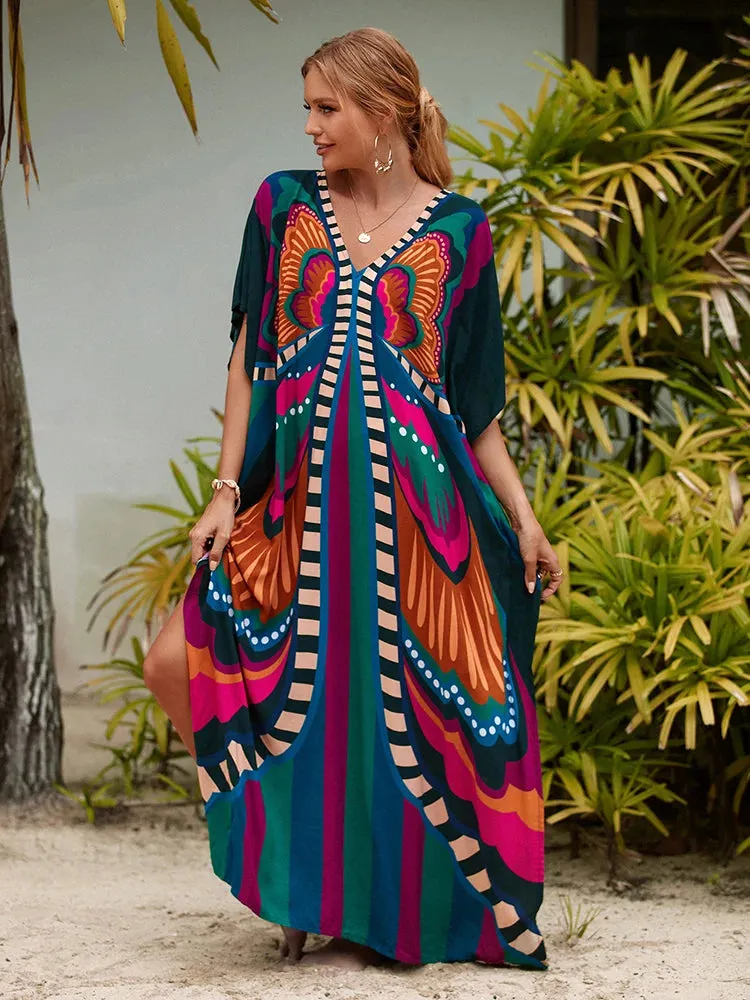 Bohemian Print Beach Style Maxi Dress Robe Cover Ups