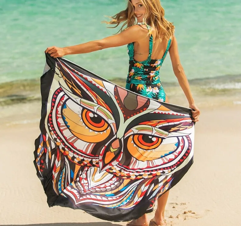 Butterfly Skull Owl Animal Print Beach Wrap Dress Beach Cover Up