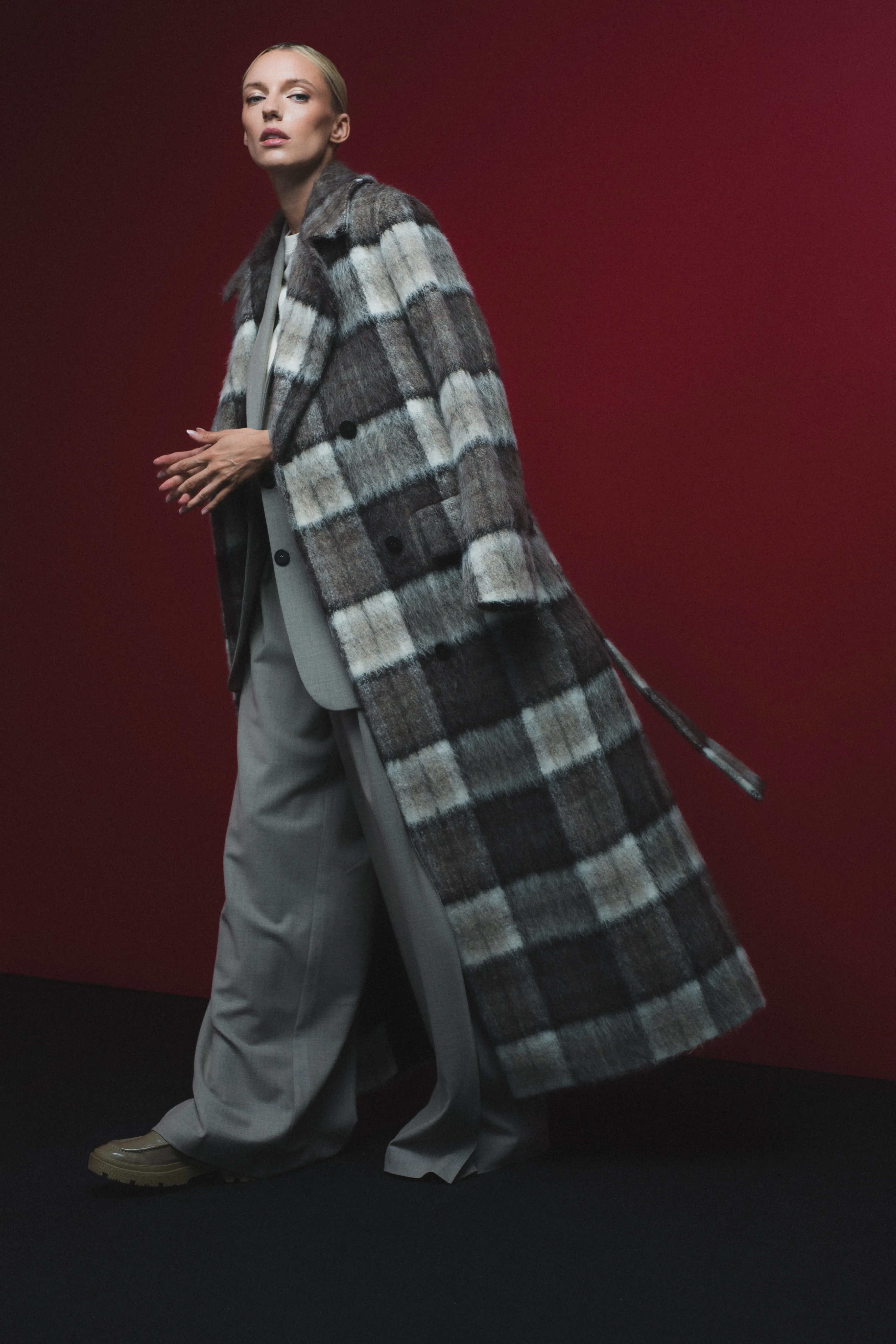 CHECKED MAXI COAT WITH MEIDA PADDING